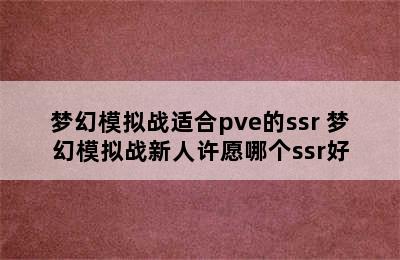 梦幻模拟战适合pve的ssr 梦幻模拟战新人许愿哪个ssr好